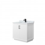 Strada 36" Single Vanity in White, White Carrara Marble Top, Sink, Black Trim