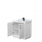 Strada 36" Single Vanity in White, White Carrara Marble Top, Sink, Black Trim