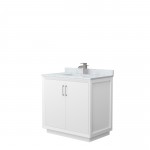 Strada 36" Single Vanity in White, White Carrara Marble Top, Sink, Nickel Trim