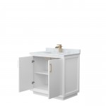 Strada 36" Single Vanity in White, White Carrara Marble Top, Sink, Bronze Trim