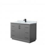 Strada 48" Single Vanity in Gray, White Carrara Marble Top, Sink, Black Trim