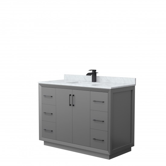 Strada 48" Single Vanity in Gray, White Carrara Marble Top, Sink, Black Trim