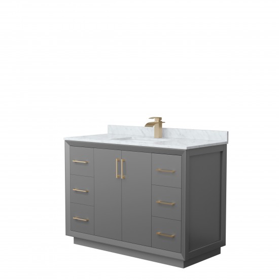 Strada 48" Single Vanity in Gray, White Carrara Marble Top, Sink, Bronze Trim