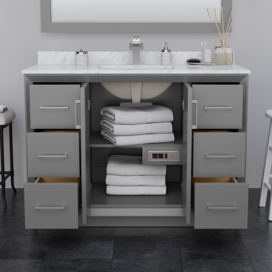Strada 48" Single Vanity in Gray, White Carrara Marble Top, Sink, Bronze Trim