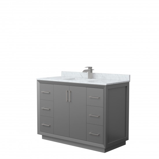 Strada 48" Single Vanity in Gray, White Carrara Marble Top, Sink, Nickel Trim