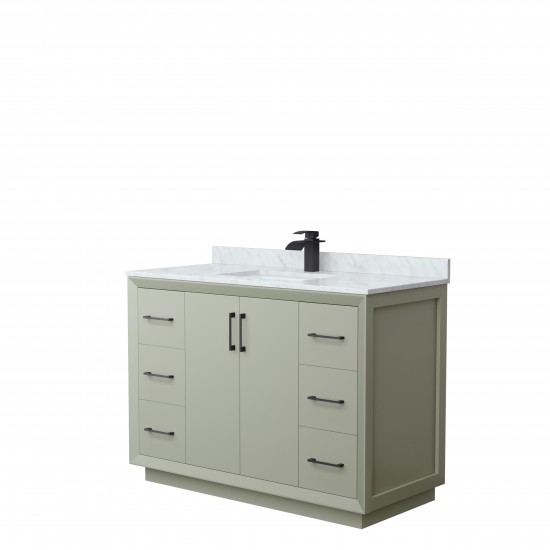 Strada 48" Single Vanity in Green, White Carrara Marble Top, Sink, Black Trim