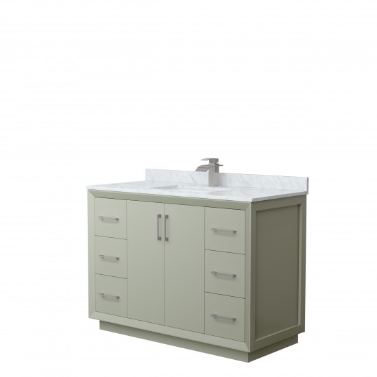 Strada 48" Single Vanity in Green, White Carrara Marble Top, Sink, Nickel Trim