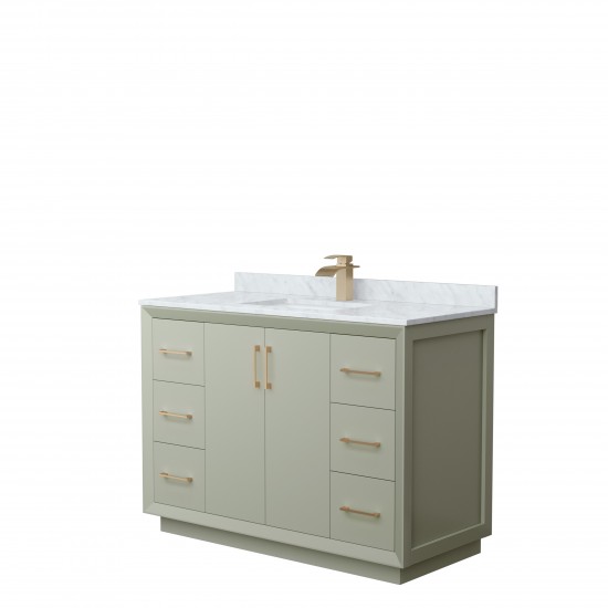 Strada 48" Single Vanity in Green, White Carrara Marble Top, Sink, Bronze Trim