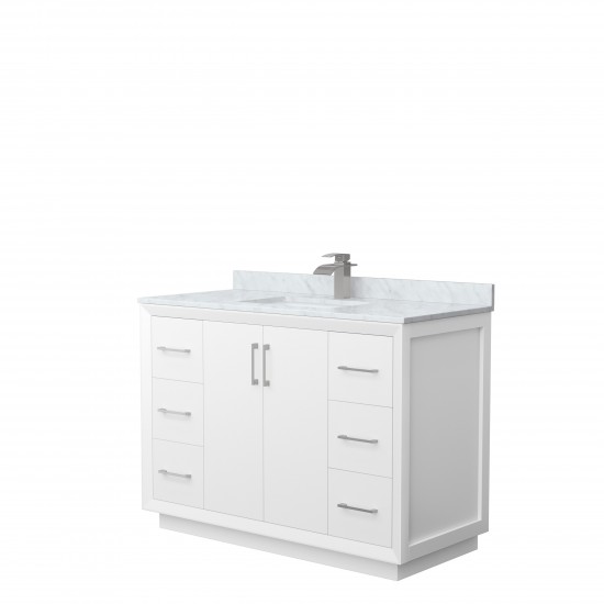 Strada 48" Single Vanity in White, White Carrara Marble Top, Sink, Nickel Trim