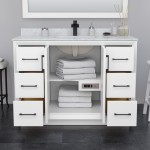 Strada 48" Single Vanity in White, White Carrara Marble Top, Sink, Bronze Trim