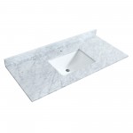 Strada 48" Single Vanity in White, White Carrara Marble Top, Sink, Bronze Trim