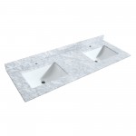 Strada 60" Double Vanity in Gray, White Carrara Marble Top, Sink, Bronze Trim