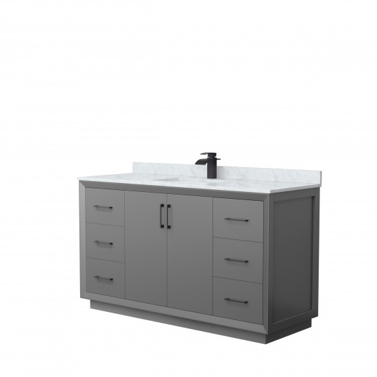 Strada 60" Single Vanity in Gray, White Carrara Marble Top, Sink, Black Trim