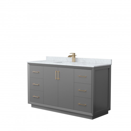 Strada 60" Single Vanity in Gray, White Carrara Marble Top, Sink, Bronze Trim