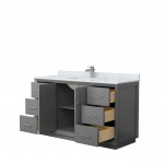 Strada 60" Single Vanity in Gray, White Carrara Marble Top, Sink, Nickel Trim