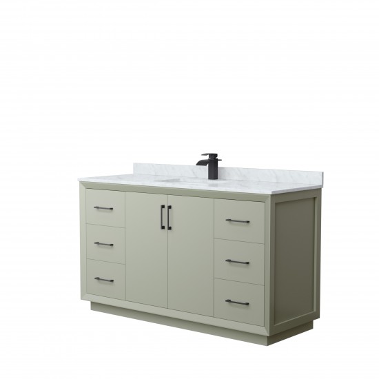 Strada 60" Single Vanity in Green, White Carrara Marble Top, Sink, Black Trim