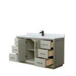 Strada 60" Single Vanity in Green, White Carrara Marble Top, Sink, Black Trim