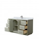 Strada 60" Single Vanity in Green, White Carrara Marble Top, Sink, Nickel Trim