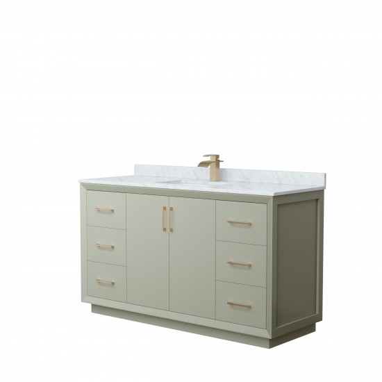 Strada 60" Single Vanity in Green, White Carrara Marble Top, Sink, Bronze Trim