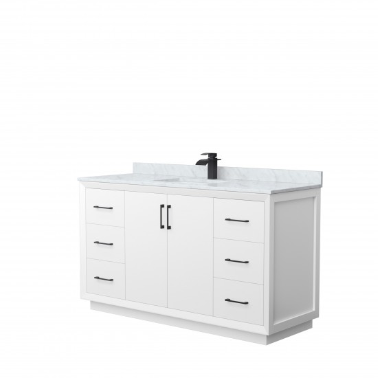 Strada 60" Single Vanity in White, White Carrara Marble Top, Sink, Black Trim