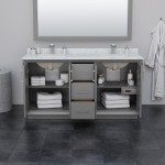 Strada 66" Double Vanity in Gray, White Carrara Marble Top, Sink, Black Trim