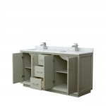 Strada 66" Double Vanity in Green, White Carrara Marble Top, Sinks, Nickel Trim