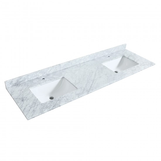 Strada 72" Double Vanity in Gray, White Carrara Marble Top, Sink, Black Trim