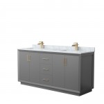 Strada 72" Double Vanity in Gray, White Carrara Marble Top, Sink, Bronze Trim