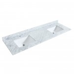 Strada 72" Double Vanity in White, White Carrara Marble Top, Sink, Nickel Trim