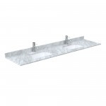 Strada 84" Double Vanity in Gray, White Carrara Marble Top, Sink, Bronze Trim