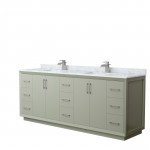 Strada 84" Double Vanity in Green, White Carrara Marble Top, Sinks, Nickel Trim