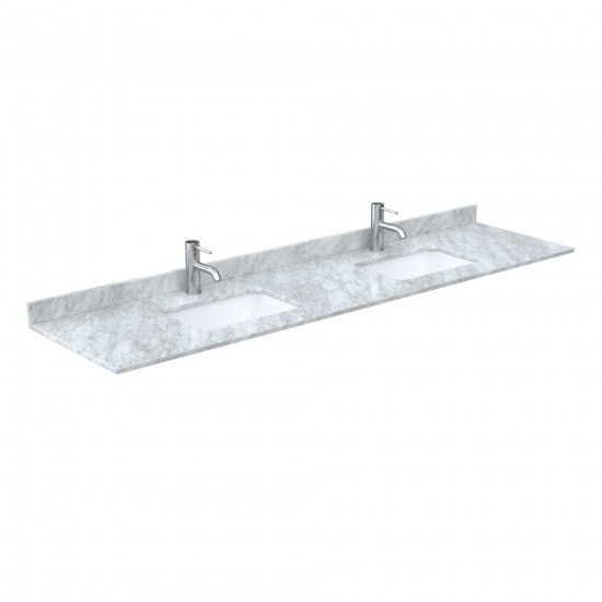 Strada 84" Double Vanity in White, White Carrara Marble Top, Sink, Bronze Trim