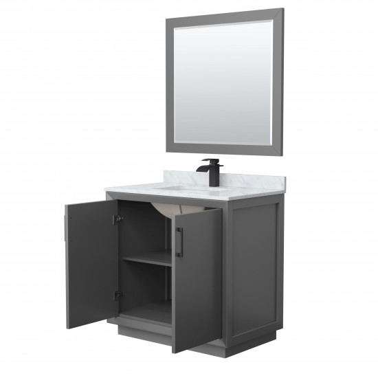 Strada 36" Single Vanity in Gray, Marble Top, Sink, Black Trim, 34" Mirror