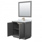 Strada 36" Single Vanity in Gray, Marble Top, Sink, Bronze Trim, 34" Mirror