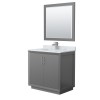 Strada 36" Single Vanity in Gray, Marble Top, Sink, Nickel Trim, 34" Mirror