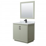 Strada 36" Single Vanity in Green, Marble Top, Sink, Black Trim, 34" Mirror