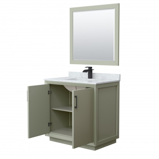 Strada 36" Single Vanity in Green, Marble Top, Sink, Black Trim, 34" Mirror