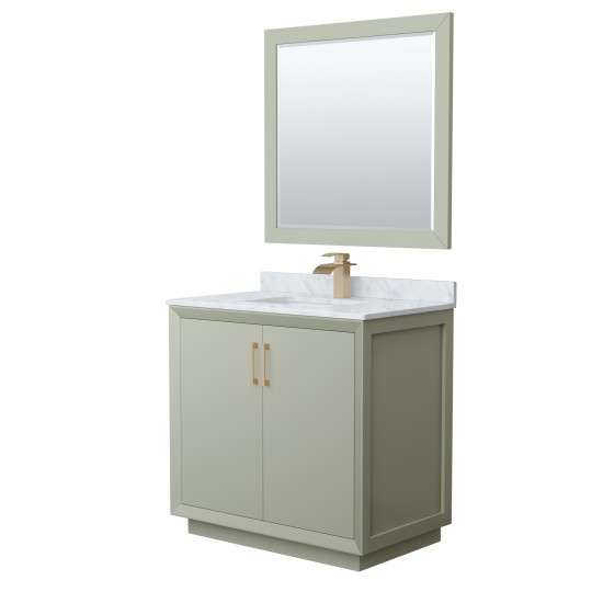 Strada 36" Single Vanity in Green, Marble Top, Sink, Bronze Trim, 34" Mirror