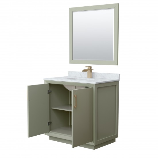 Strada 36" Single Vanity in Green, Marble Top, Sink, Bronze Trim, 34" Mirror