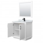 Strada 36" Single Vanity in White, Marble Top, Sink, Black Trim, 34" Mirror