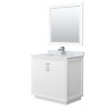 Strada 36" Single Vanity in White, Marble Top, Sink, Nickel Trim, 34" Mirror