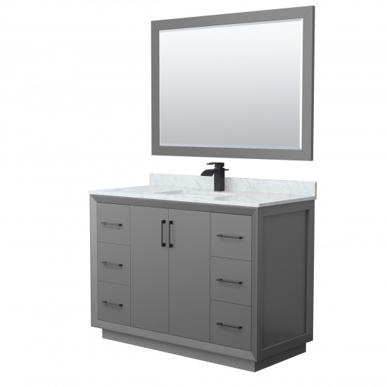 Strada 48" Single Vanity in Gray, Marble Top, Sink, Black Trim, 46" Mirror