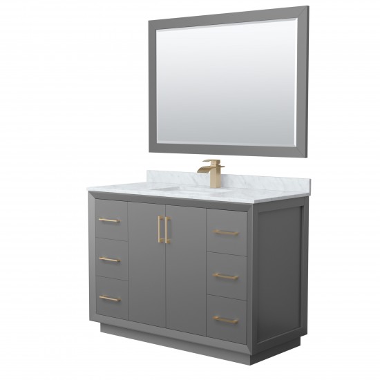 Strada 48" Single Vanity in Gray, Marble Top, Sink, Bronze Trim, 46" Mirror