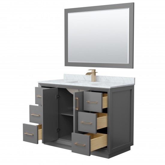 Strada 48" Single Vanity in Gray, Marble Top, Sink, Bronze Trim, 46" Mirror