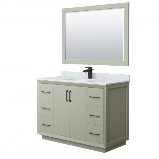 Strada 48" Single Vanity in Green, Marble Top, Sink, Black Trim, 46" Mirror