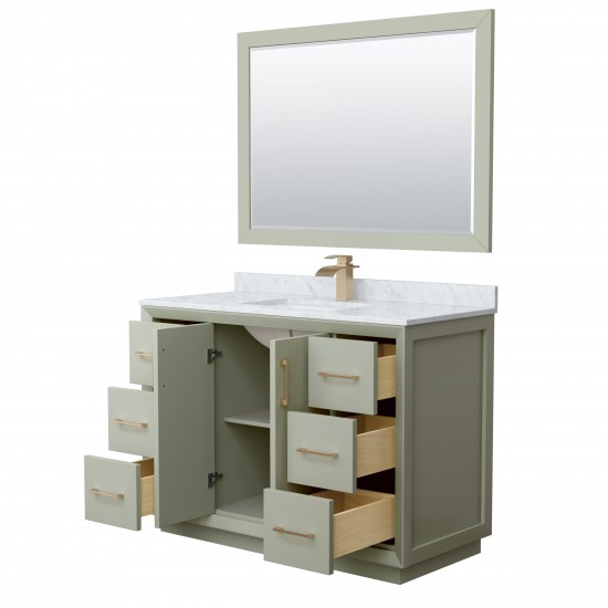 Strada 48" Single Vanity in Green, Marble Top, Sink, Bronze Trim, 46" Mirror