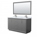 Strada 60" Double Vanity in Gray, Marble Top, Sink, Nickel Trim, 58" Mirror