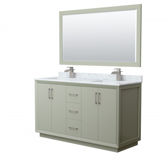 Strada 60" Double Vanity in Green, Marble Top, Sinks, Nickel Trim, 58" Mirror