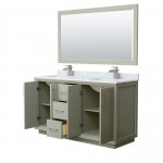 Strada 60" Double Vanity in Green, Marble Top, Sinks, Nickel Trim, 58" Mirror