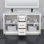 Strada 60" Double Vanity in White, Marble Top, Sink, Bronze Trim, 58" Mirror